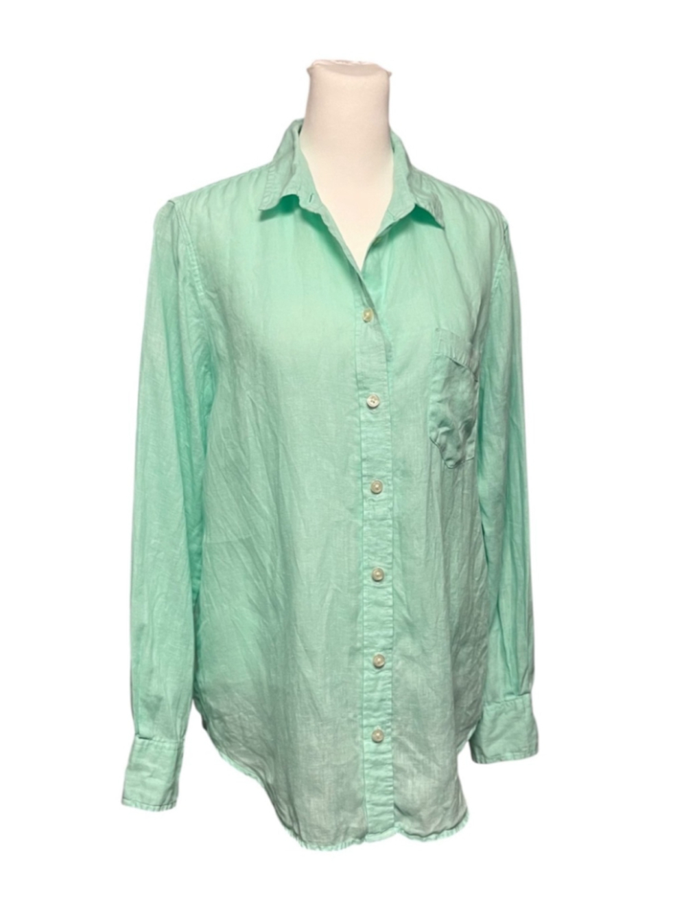 J. Crew Mint Green Linen Button Down Blouse Size Small